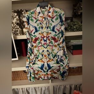 John Mark Multicolor Bird Print Blouse